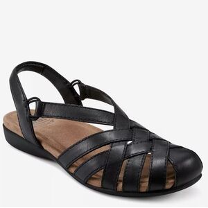 Earth Origins Black Berri Woven Casual Round Toe Slip-on Sandals 9.5 Leather